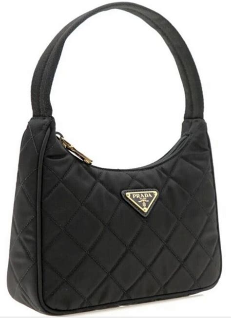 prada hobo mini quilted black nylon shoulder bag|prada nylon bag vintage.